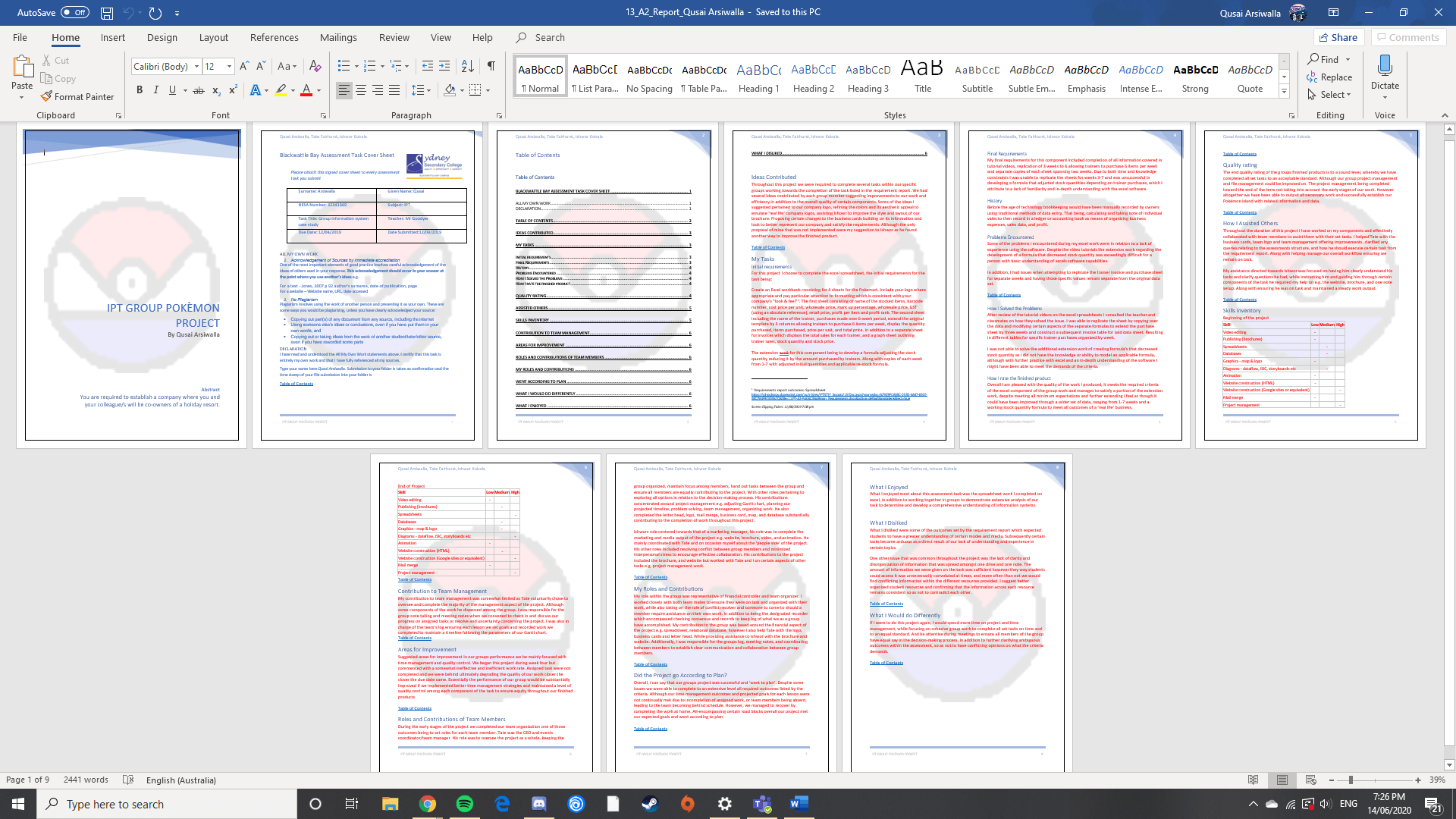 Microsoft word document - customised with table of content, hyperlinks, header & footer, and watermark